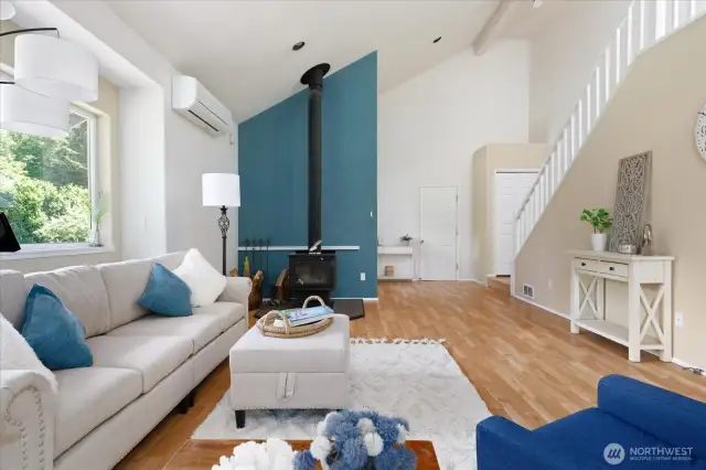 Living room - opens to kitchen and downstairs bedroom and laundry room.