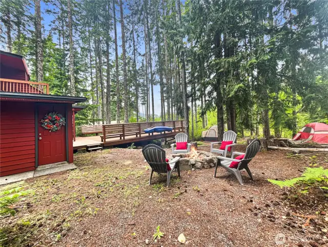 Fire pit with two tent sites.