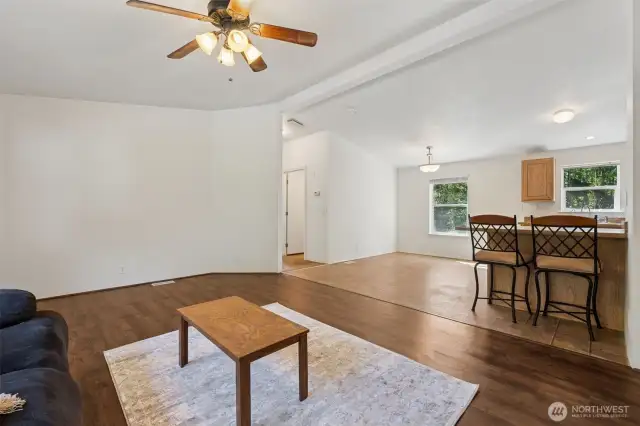 Spacious area in kitchen not just to have counter seating but also a dining table or even another area for storage, crafts, gaming, home office area, etc.