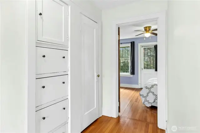 The upstairs hallway has great storage!