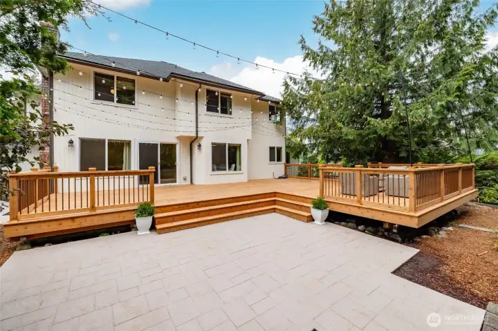 Brand new wood deck.  Over 600/sf of deck, plus patio in private, fenced backyard.