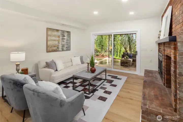 Access the covered patio from the lower level rec room