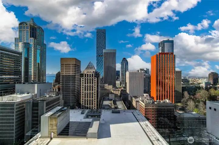 Puget Sound, Olympic Mountains and city views sparkle day and night from the 20th floor.
