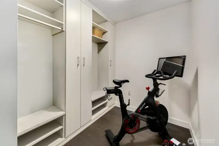 Den space with storage built-ins.