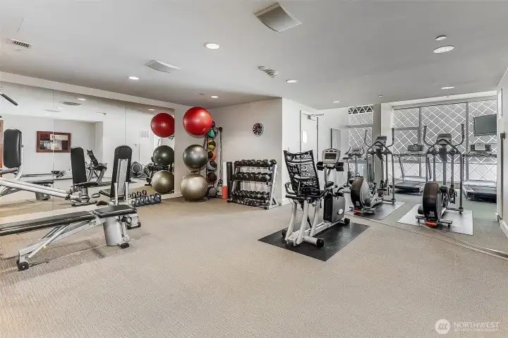 Well equipped fitness center.