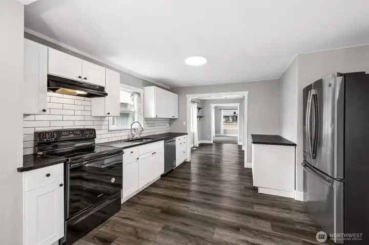 Beautiful galley kitchen with lots of counter space!