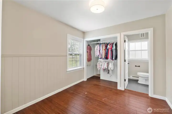 Bedroom with 3/4 bath access and large closet