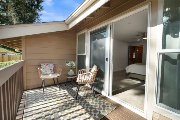 Your south facing, private deck is a perfect spot for quiet time.  Even in the evening, facing the lightly treed yard, it's ideal for unwinding at the end of day.
