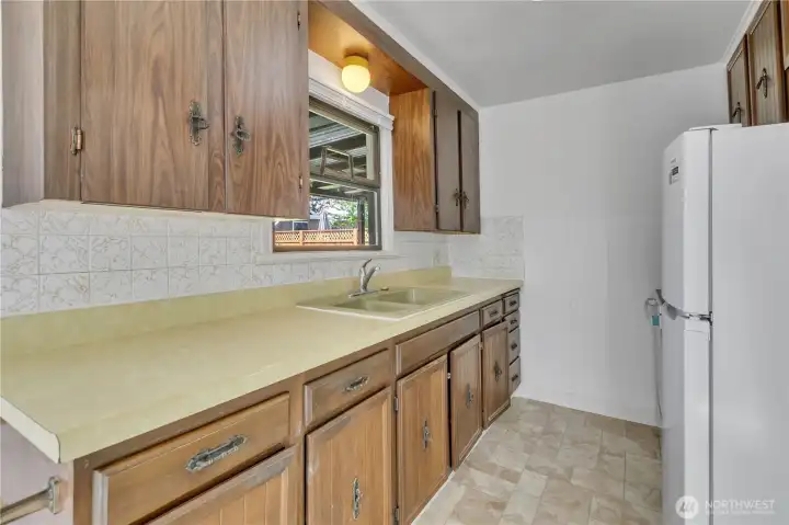 Kitchen with garden window.