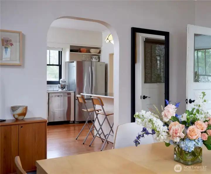 View into kitchen from dining room