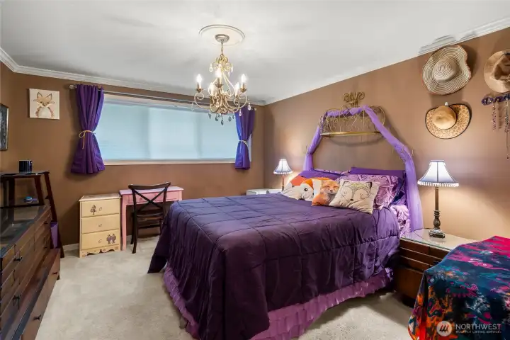 Spacious bedroom with privacy blinds makes for a restful place to lay your head