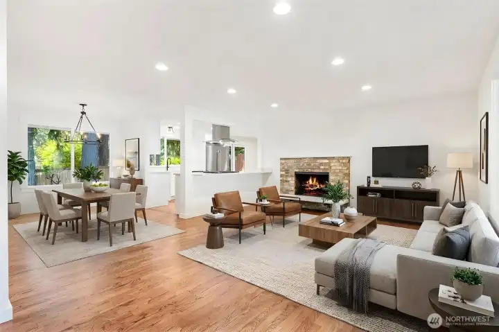 Living/Dining/Kitchen -Virtually staged Living/Dining/Kitchen -Virtually staged