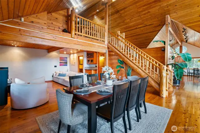 Dining/living room area w/ fireplace Custom Stairs to the Loft