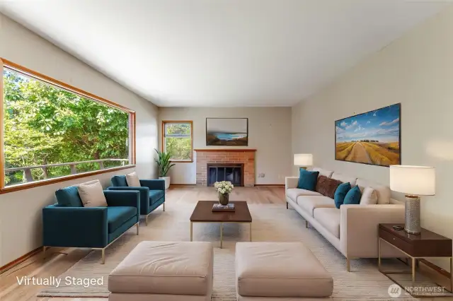 Large living room with tons of daylight. Virtually staged.