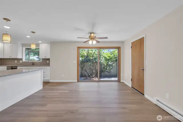 View from livingroom toward diningroom with 8 foot sliders