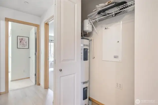 Water heater at hallway closet