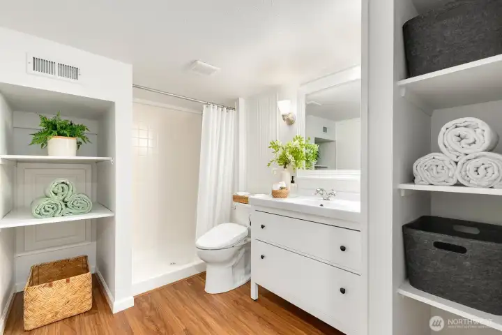 3/4 bath downstairs - plenty of storage!