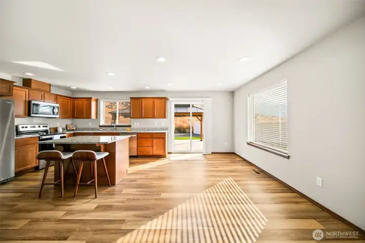Spacious kitchen and dining room.