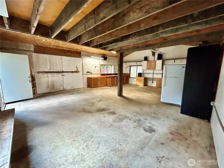 Another interior view of shops shows double doors for vehicle access.