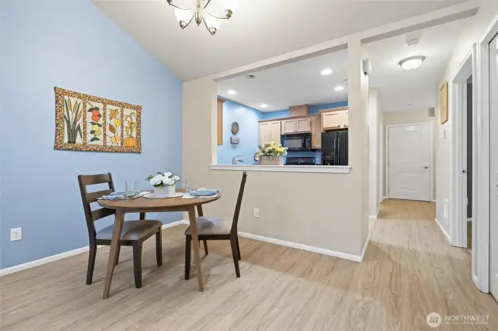 Dining area and kitchen.