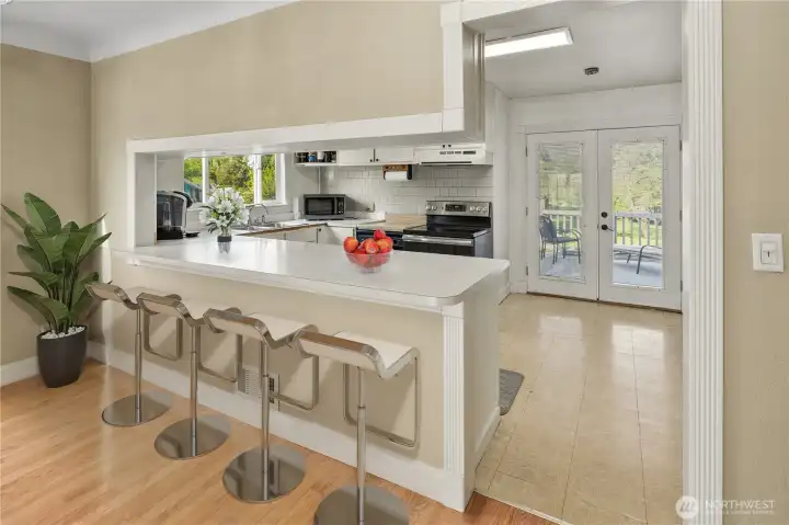 Staged breakfast bar eating area.