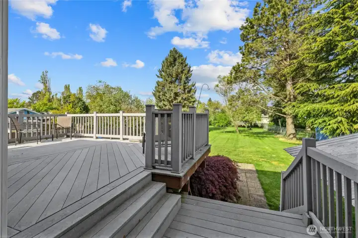 Back deck area off the basement entry door. Trex deck for easy maintenance.