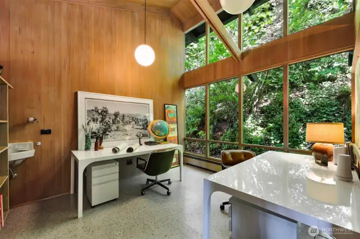 Office with double height windows. Note the sink in the office; another Ralph Anderson signature detail. Office with double height windows. Note the sink in the office; another Ralph Anderson signature detail.