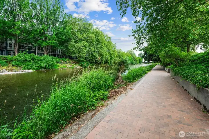After a long day, step out your door and just around the corner is the river front promenade where you can walk for miles on end and take in the soothing sounds of the water.