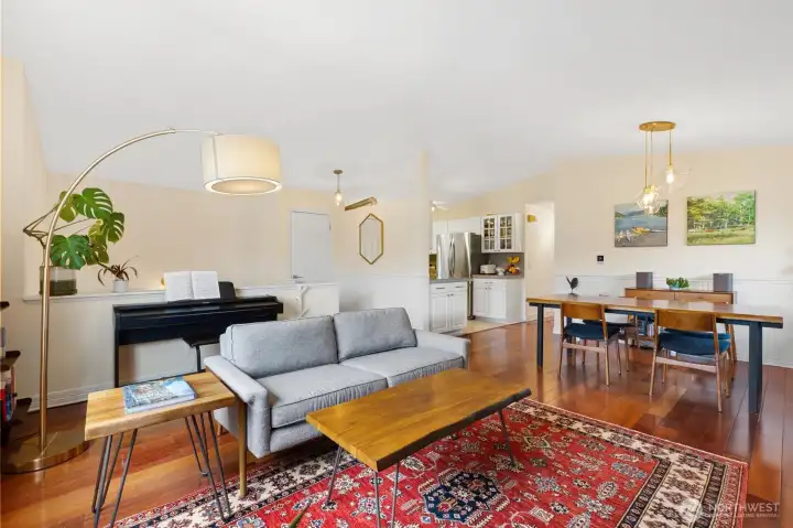 Bright, open-concept living and dining space