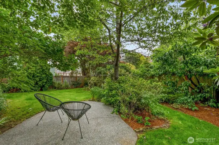Patio with lush landscaping