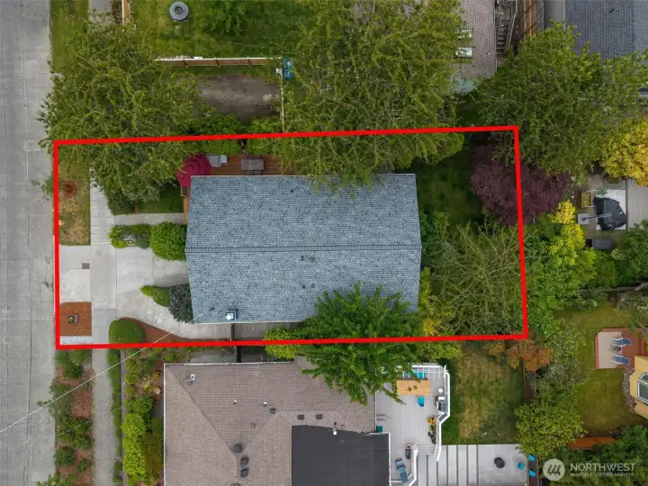 Aerial view highlighting the property footprint
