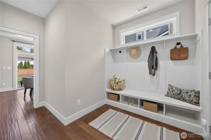 Functional Mudroom with Built-In Bench, Cubbies & Storage.