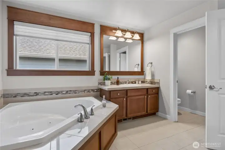 Spa-Inspired Bath with dual sink stations.