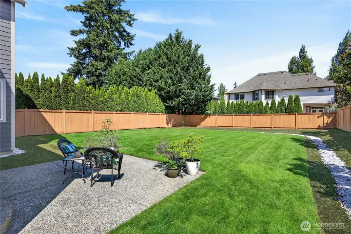 Level, Fully Fenced Backyard with Excellent Sun Exposure.
