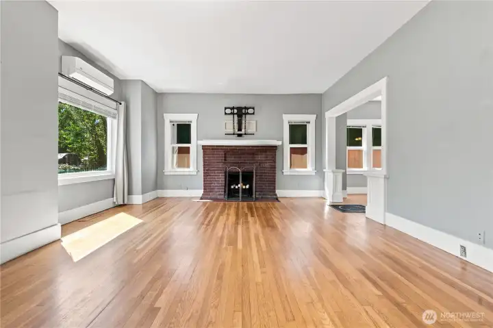 Living Room with Wood Burning Fireplace