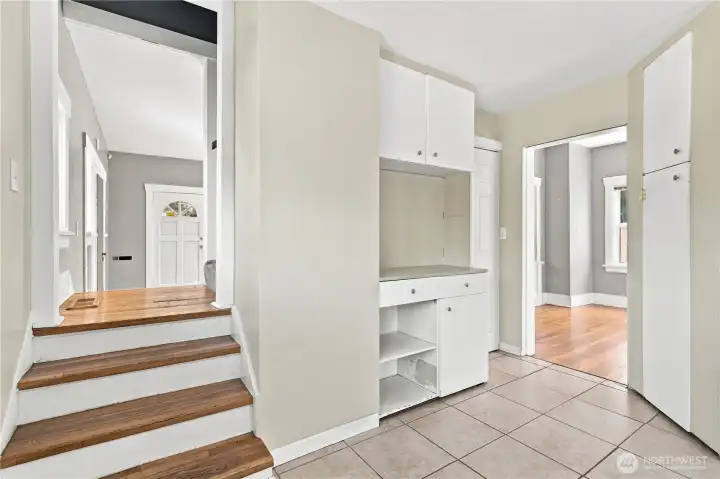 Stairwell between kitchen and living room
