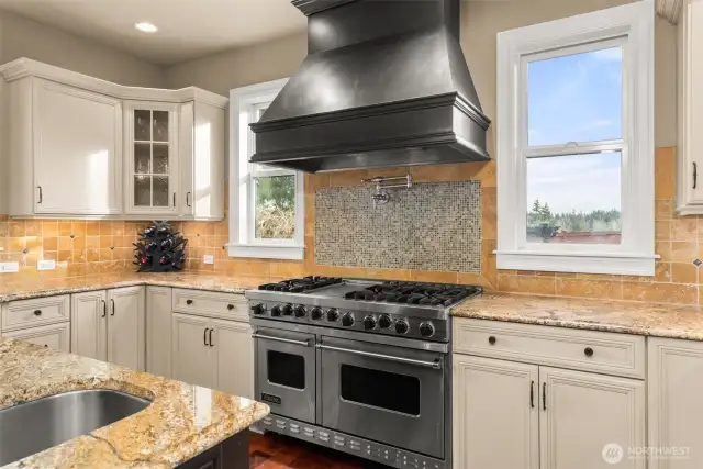 Pamper the chef in your family with this contemporary kitchen pot filler faucet over the stove.