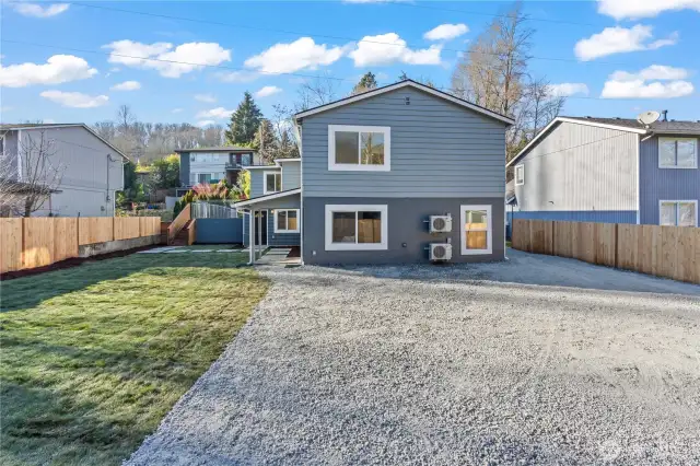View from the Parking Area. Notice the Mini-Split Units are mounted to the home.