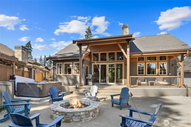 Cozy around the firepit on this oversized patio