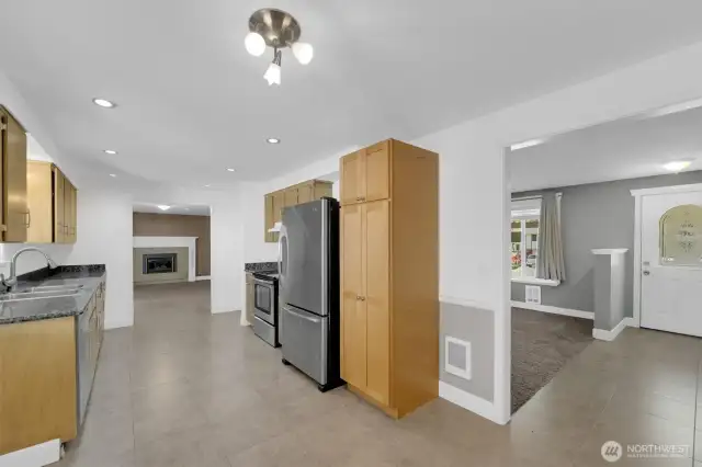 Kitchen to the left and entry on the right