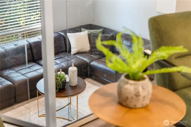 Balcony overlooking living room.