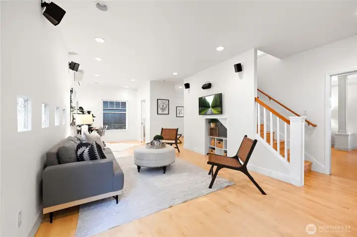 Looking to family room from kitchen.