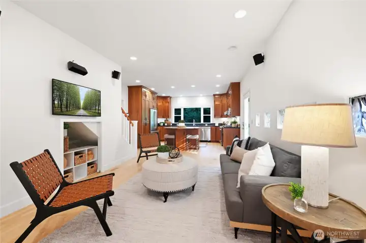The kitchen and family room are definitely part of the action here!