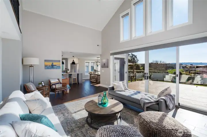 Living room looking toward kitchen and dining area