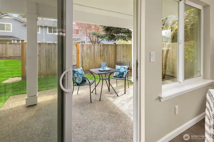 A lovely patio area as you go out the living room slider doors