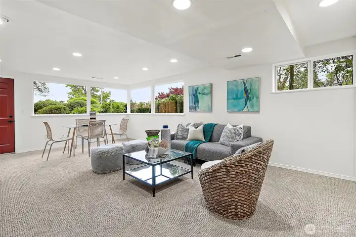Lower level offers flexible living, recreation, or guest space.