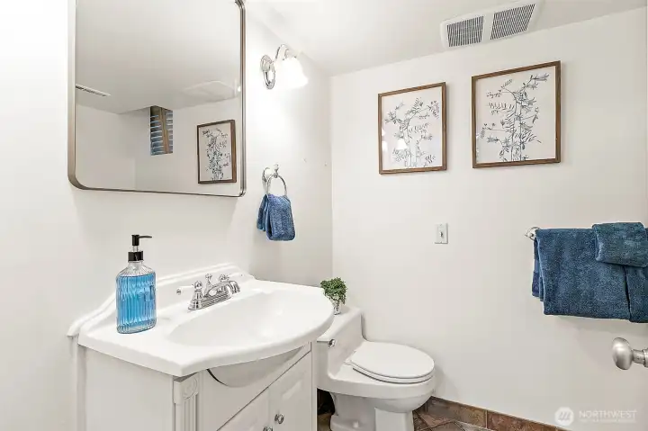 3/4 lower level bath adjacent to the laundry room.