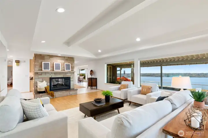 Living area also enjoys period fireplace that has been converted to gas. Fireplace is double-sided.