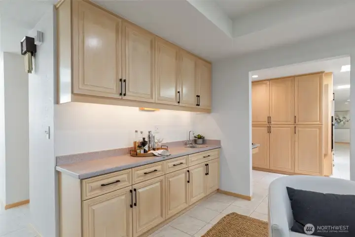 Convenient bar area or additional counterspace for large parties.
