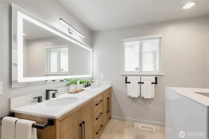 Recently remodeled bathroom with heated floors.